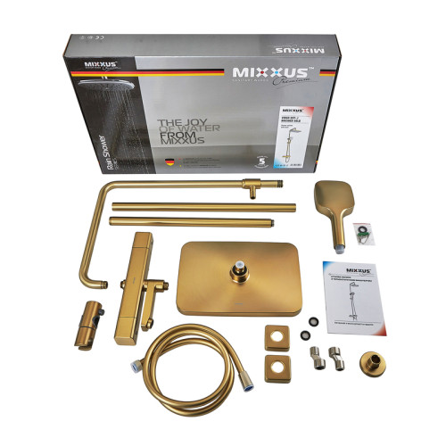Душова колона MIXXUS PREMIUM VIRGO 009-J BRUSHED GOLD із термостат. змішувачем, 3 функції (Колір матове золото) (MI6649)
