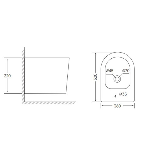 Біде підвісне Mixxus BEVEL-0502 520x360x320mm (MI6715)