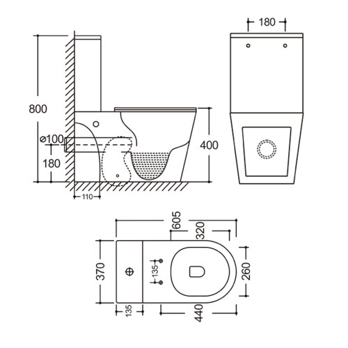 Унітаз-компакт Mixxus BEVEL-0405-R 605х370х800mm, система змиву RIMLESS (MI6728)