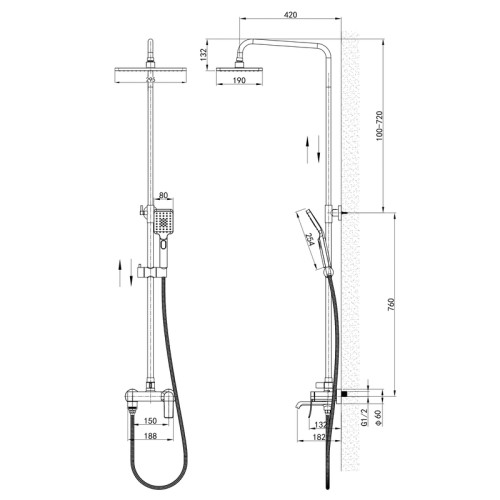 Душова колона MIXXUS PREMIUM DALI 009-J GRAPHITE зі змішувачем (Колір графіт) (MI6760)