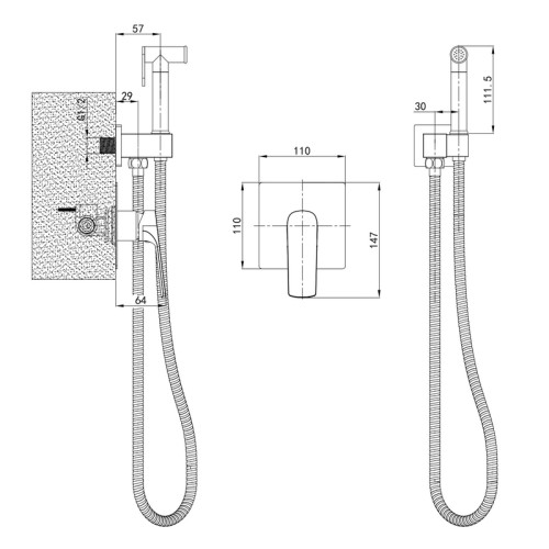 Змішувач для гігієнічного душу MIXXUS PREMIUM MONE 002 INNER GRAPHITE (вбудований) (Колір графіт) (MI6784)