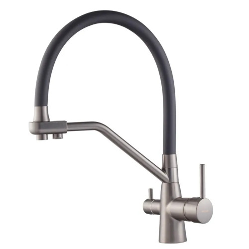 Смеситель для кухни MIXXUS PREMIUM SENNA 021 GRAPHITE REFL.BLACK с гибким изливом с выходом для питьевой воды (Цвет графит+излив черный) (MI6827)