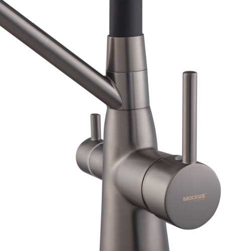 Смеситель для кухни MIXXUS PREMIUM SENNA 021 GRAPHITE REFL.BLACK с гибким изливом с выходом для питьевой воды (Цвет графит+излив черный) (MI6827)