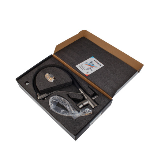Смеситель для кухни MIXXUS PREMIUM SENNA 021 GRAPHITE REFL.BLACK с гибким изливом с выходом для питьевой воды (Цвет графит+излив черный) (MI6827)