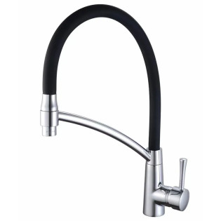 Смеситель для кухни MIXXUS PREMIUM ROSSI 017 REFL.BLACK с гибким изливом (Цвет нерж+излив черный) (MI6828)