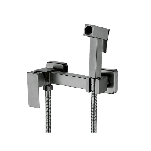 Смеситель настенный MIXXUS KUB-222 GRAPHITE с гигиеническим душем из нерж. стали SUS304 (Цвет графит) (MI6846)