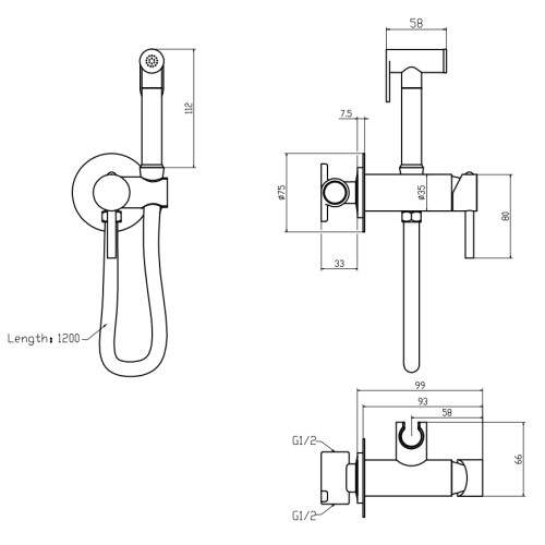 Змішувач для гігієнічного душу MIXXUS PREMIUM HANS 002-A INNER (Колір хром) (MI6920)