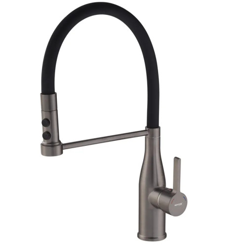 Змішувач для кухні MIXXUS PREMIUM SUMMER 017 GRAPHITE REFL.BLACK з гнучким виливом (Колір графіт + вилив чорний) (MI6962)