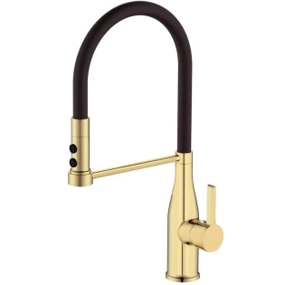 Змішувач для кухні MIXXUS PREMIUM SUMMER 017 BRUSHED GOLD REFL.BLACK з гнучким виливом (Колір матове золото+вилив чорний) (MI6964)