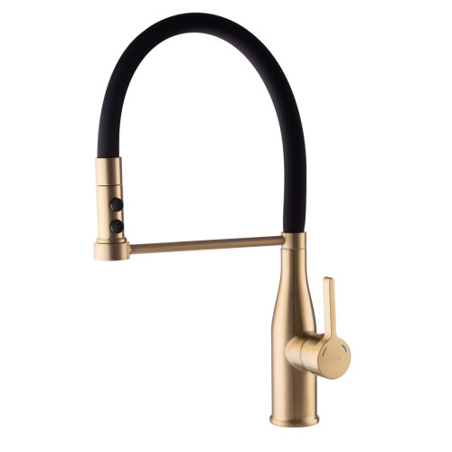 Змішувач для кухні MIXXUS PREMIUM SUMMER 017 BRUSHED GOLD REFL.BLACK з гнучким виливом (Колір матове золото+вилив чорний) (MI6964)