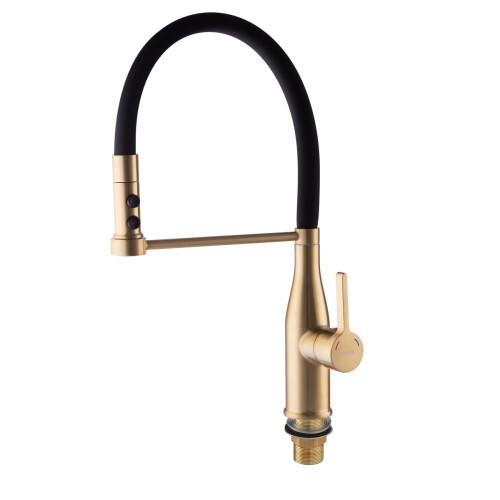 Змішувач для кухні MIXXUS PREMIUM SUMMER 017 BRUSHED GOLD REFL.BLACK з гнучким виливом (Колір матове золото+вилив чорний) (MI6964)