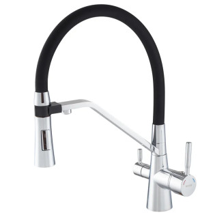Смеситель для кухни MIXXUS PREMIUM MAGNET 021 REFL.BLACK с гибким изливом с выходом для питьевой воды (Цвет хром+излив черный) (MI6973)
