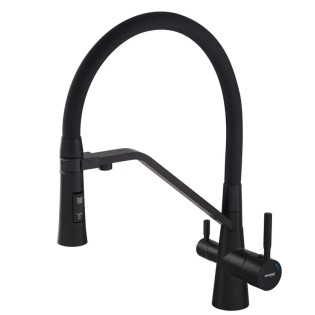 Смеситель для кухни MIXXUS PREMIUM MAGNET 021 BLACK REFL.BLACK с гибким изливом с выходом для питьевой воды (Цвет черный+излив черный) (MI6974)