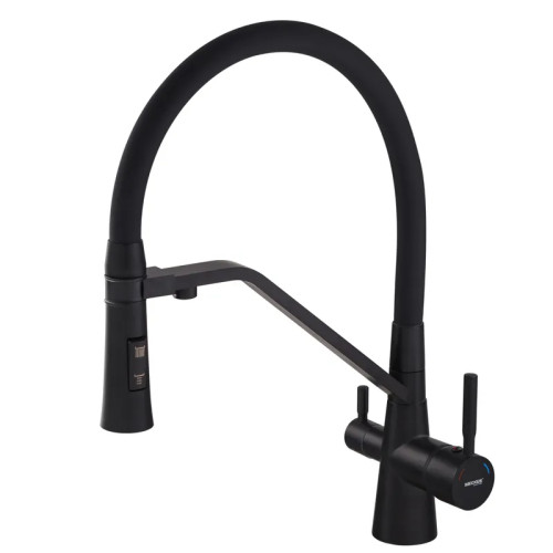 Смеситель для кухни MIXXUS PREMIUM MAGNET 021 BLACK REFL.BLACK с гибким изливом с выходом для питьевой воды (Цвет черный+излив черный) (MI6974)