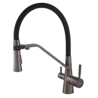 Смеситель для кухни MIXXUS PREMIUM MAGNET 021 GRAPHITE REFL.BLACK с гибким изливом с выходом для питьевой воды (Цвет графит+излив черный) (MI6975)