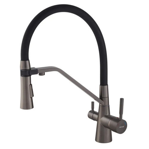 Змішувач для кухні MIXXUS PREMIUM MAGNET 021 GRAPHITE REFL.BLACK з гнучким виливом з виходом для питної води (Колір графіт + вилив чорний) (MI6975)