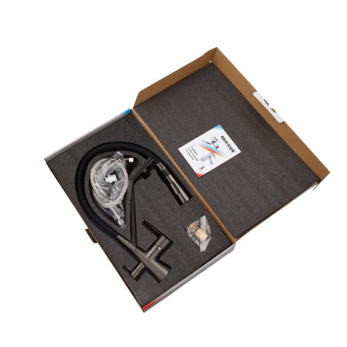 Змішувач для кухні MIXXUS PREMIUM MAGNET 021 GRAPHITE REFL.BLACK з гнучким виливом з виходом для питної води (Колір графіт + вилив чорний) (MI6975)