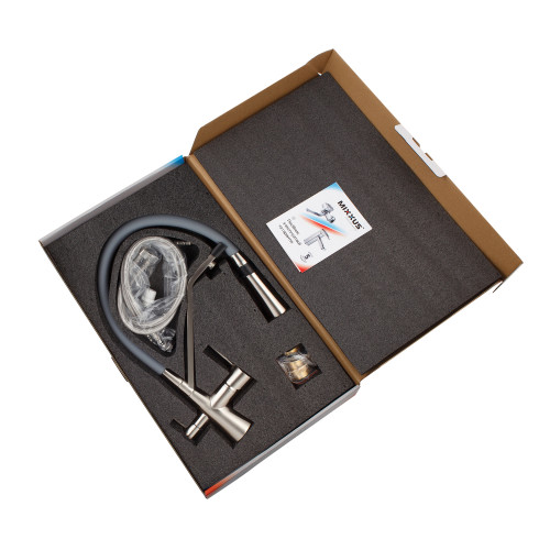 Змішувач для кухні MIXXUS PREMIUM MAGNET 021 SS COLOR REFL.GREY з гнучким виливом з виходом для питної води (Колір нерж+вилив сірий) (MI6976)