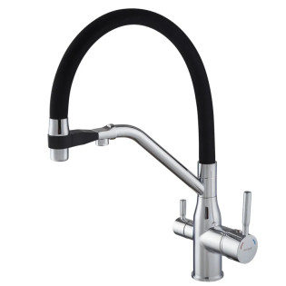Змішувач для кухні MIXXUS PREMIUM GRAVITY 021 REFL.BLACK з гнучким виливом з виходом для питної води (Колір хром+вилив чорний) (MI6977)