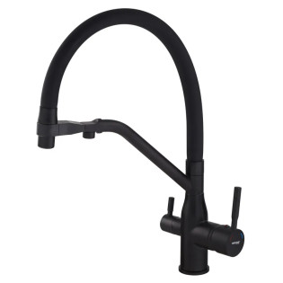 Змішувач для кухні MIXXUS PREMIUM GRAVITY 021 BLACK REFL.BLACK з гнучким виливом з виходом для питної води (Колір чорний+вилив чорний) (MI6978)