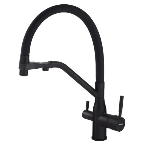 Змішувач для кухні MIXXUS PREMIUM GRAVITY 021 BLACK REFL.BLACK з гнучким виливом з виходом для питної води (Колір чорний+вилив чорний) (MI6978)