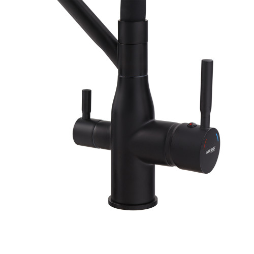 Змішувач для кухні MIXXUS PREMIUM GRAVITY 021 BLACK REFL.BLACK з гнучким виливом з виходом для питної води (Колір чорний+вилив чорний) (MI6978)