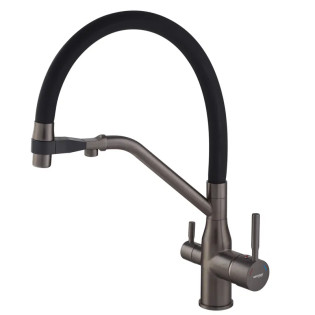 Змішувач для кухні MIXXUS PREMIUM GRAVITY 021 GRAPHITE REFL.BLACK з гнучким виливом з виходом для питної води (Колір графіт + вилив чорний) (MI6979)