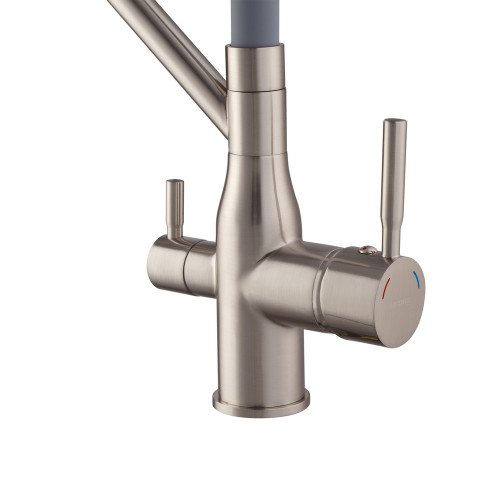 Змішувач для кухні MIXXUS PREMIUM GRAVITY 021 SS COLOR REFL.GREY з гнучким виливом з виходом для питної води (Колір нерж+вилив сірий) (MI6980)