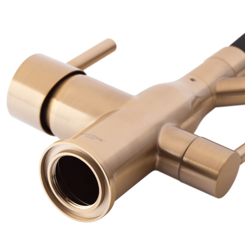 Змішувач для кухні MIXXUS PREMIUM GRAVITY 021 BRUSHED GOLD REFL.BLACK з гнучким виливом з виходом для питної води (Колір матове золото+вилив чорний) (MI6981)