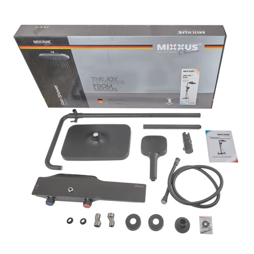 Душевая колонна MIXXUS PREMIUM SPACE-009-J BLACK с термостат. смесителем с кноп. переключ. 3 режима (Цвет черный) (MI7011)