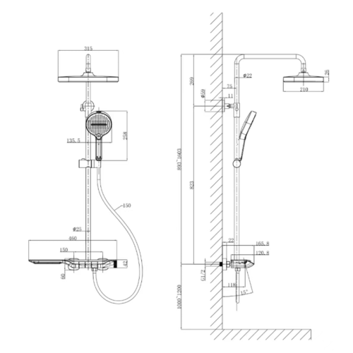 Душова колона MIXXUS PREMIUM SPACE-009-J CHROME із термостат. змішувачем, із кноп. перемикання. 3 режими (Колір хром) (MI7012)