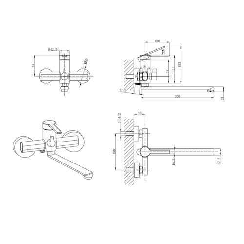 Змішувач для ванни MIXXUS LORD 006 EURO GRAPHITE (Колір графіт) (MI7142)