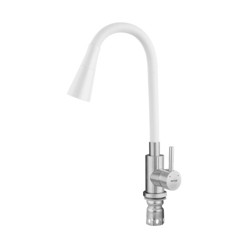 Смеситель для кухни MIXXUS SUS-011-T REFL.WHITE с гибким изливом из нерж. стали SUS304 (Цвет нерж+излив белый) (MI8228)