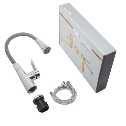 Змішувач для кухні MIXXUS PREMIUM MATIS 011-T NUT REFL.GRAY (Колір хром+силік. вилив сірий) (MI8267)