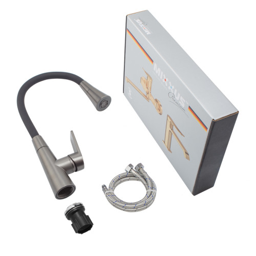 Змішувач для кухні MIXXUS PREMIUM MATIS 011-T NUT GRAPHITE REFL.BLACK (Колір графіт + силік. вилив чорний) (MI8268)