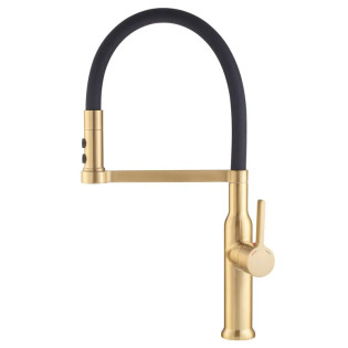 Смеситель для кухни MIXXUS PREMIUM PULL 017 BRUSHED GOLD REFL.BLACK (Цвет матовое золото+силик. излив черный) (MI8280)