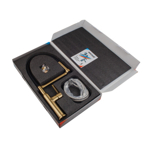 Змішувач для кухні MIXXUS PREMIUM PULL 017 BRUSHED GOLD REFL.BLACK (Колір матове золото+силік. вилив чорний) (MI8280)