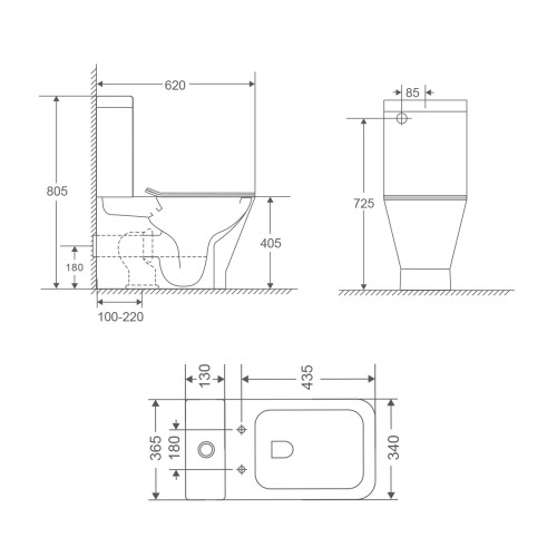 Чаша унітазу-компакту Mixxus Premium Style-0401-T3 Bowl 620х365х805 Tornado 3.0 без сидіння (MI8355)