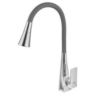 Смеситель для кухни MIXXUS ETNA 014-T NUT REFL.GREY (Цвет хром+силиконовый вилив серый) (MI8420)