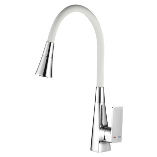 Смеситель для кухни MIXXUS ETNA 014-T NUT REFL.WHITE (Цвет хром+силиконовый излив белый) (MI8421)