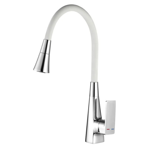 Змішувач для кухні MIXXUS ETNA 014-T NUT REFL.WHITE (Колір хром+силіконовий вилив білий) (MI8421)