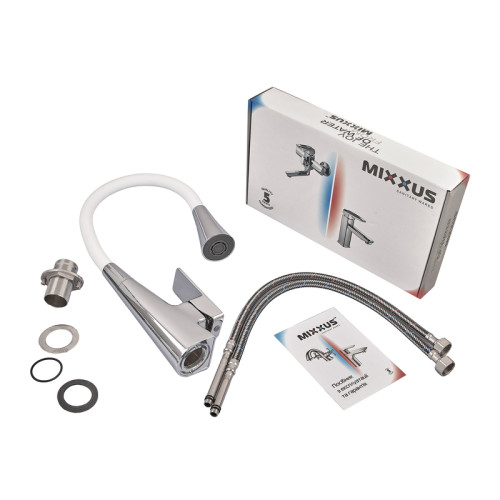 Змішувач для кухні MIXXUS ETNA 014-T NUT REFL.WHITE (Колір хром+силіконовий вилив білий) (MI8421)