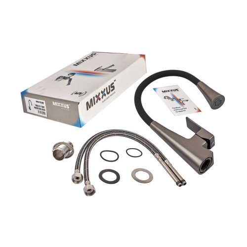 Змішувач для кухні MIXXUS ETNA 014-T NUT GRAPHITE REFL.BLACK (Колір графіт+силіконовий вилив чорний) (MI8422)