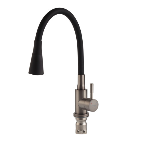 Змішувач для кухні з нерж. сталі SUS304 MIXXUS SEO-011-T GRAPHITE REFL.BLACK (Колір графіт + силік. вилив чорний) (MI8434)