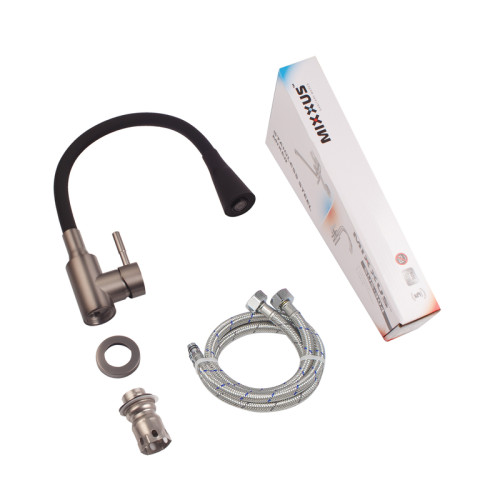 Змішувач для кухні з нерж. сталі SUS304 MIXXUS SEO-011-T GRAPHITE REFL.BLACK (Колір графіт + силік. вилив чорний) (MI8434)
