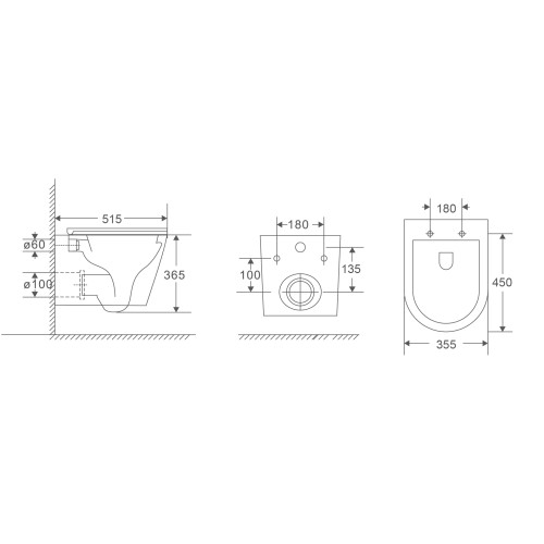 Унитаз подвесной Mixxus Premium Bevel-0301-R 515x355x365mm, система смыва RIMLESS (MP6470)