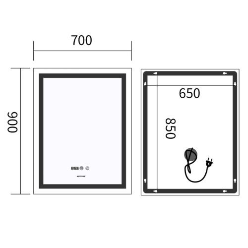 Дзеркало Mixxus Premium FLASH MR21-70x90 з Led Touch, Anti-fog, димером, регулятором яскравості, годинником (MP6618)