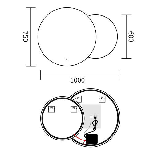 Дзеркало Mixxus Premium TOPPER MC01-100x75 із Led Touch, Anti-fog, димером (3-6,5kK) (MP6631)