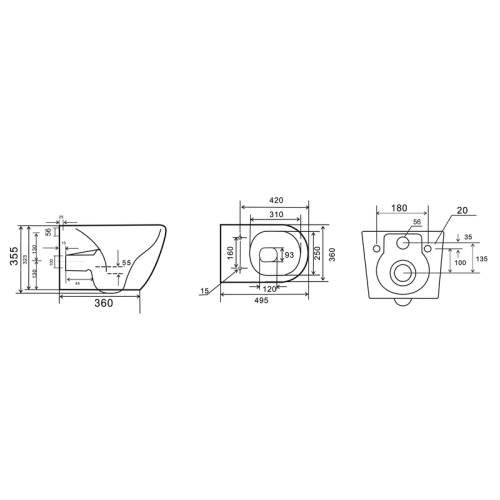 Унитаз подвесной Mixxus Premium ELLIPSE-0308-T3 GRAY 490x360x360mm система смыва TORNADO 3.0 (MP6654)