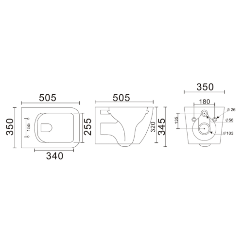 Унітаз підвісний Mixxus Premium QUADRO-0305-R GRAY 510x350x345mm система змиву RIMLESS (MP6656)